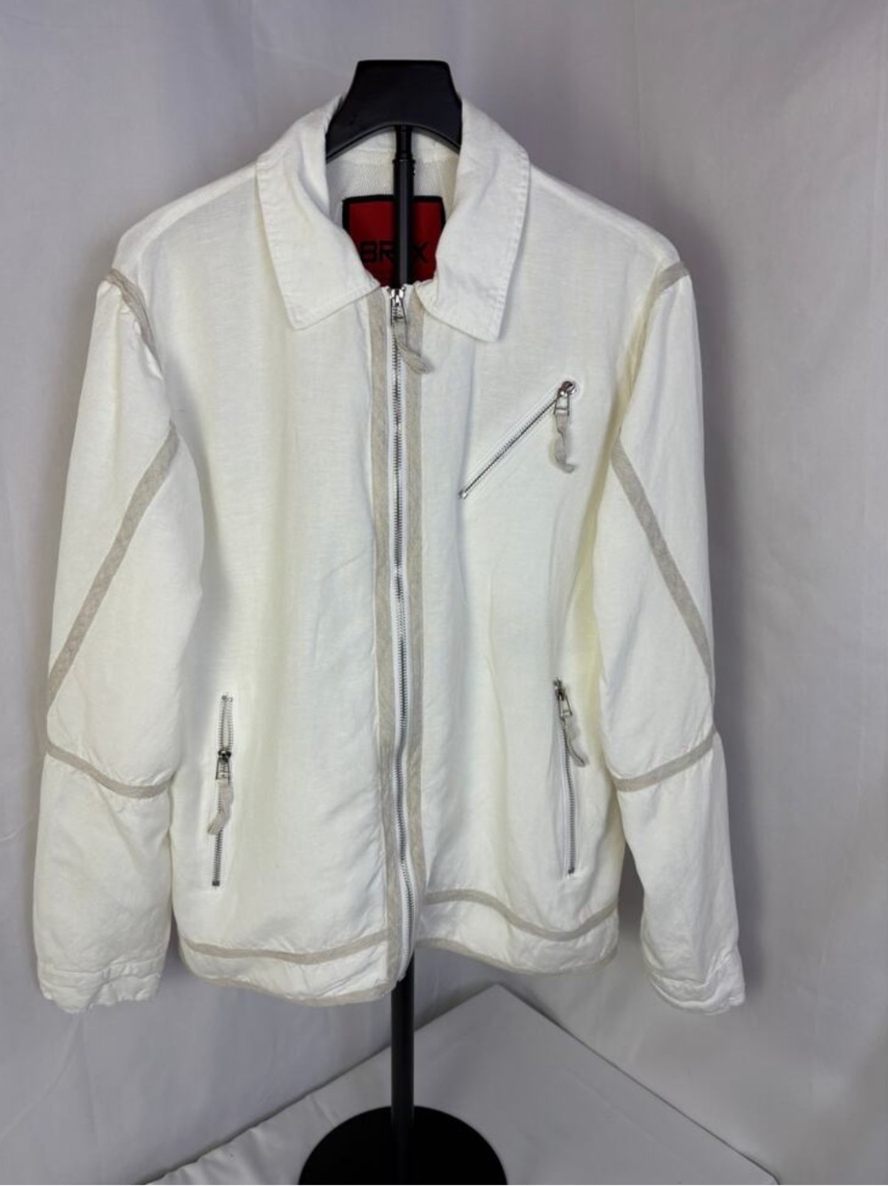 Lightweight White Zip Shirt Jacket with Contrast Piping
